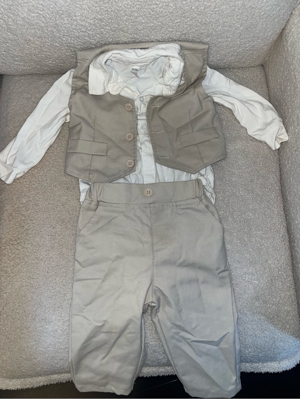 Gray Vest & Pants Set with White Shirt size 6-12m